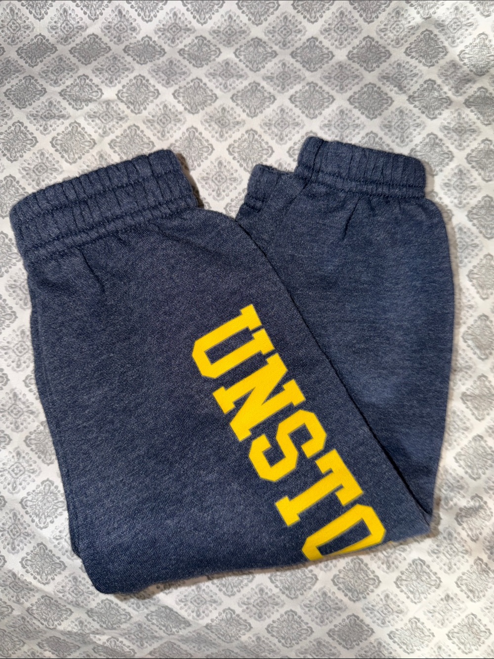 Navy Blue Kids Sweatpants with Yellow Lettering